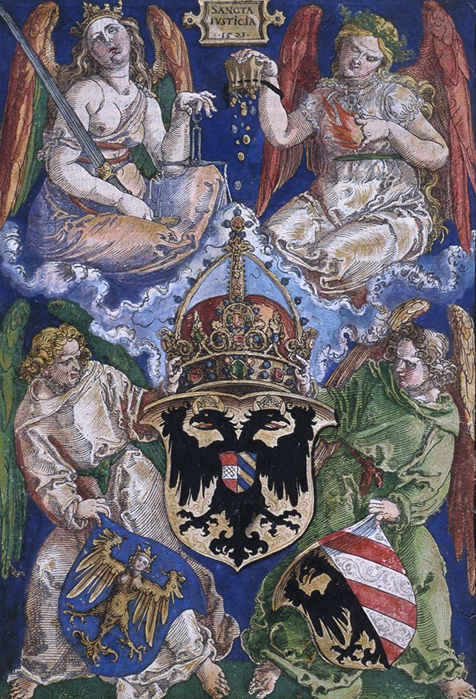 Coat of Arms of the German Empire and of Nuremberg City 1521 art print by Albrecht Durer for $57.95 CAD