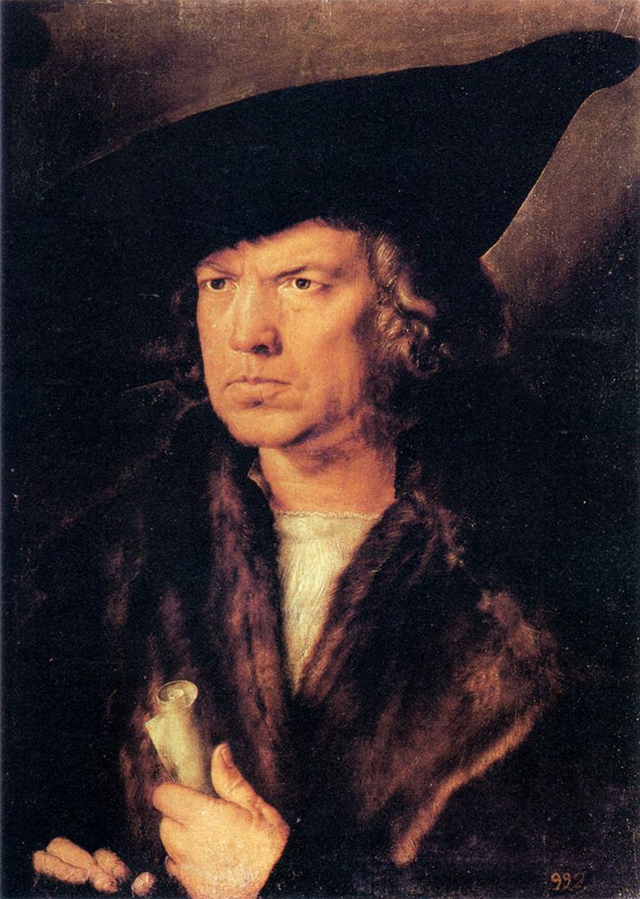 Portrait of a Man with Beret and Scroll 1521 art print by Albrecht Durer for $57.95 CAD