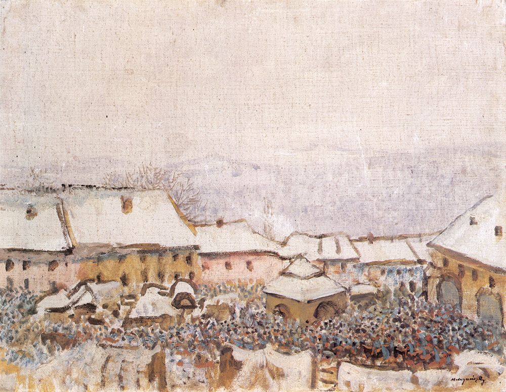 Marching In, Troops passing through Psock art print by Laszlo Mednyanszky for $57.95 CAD