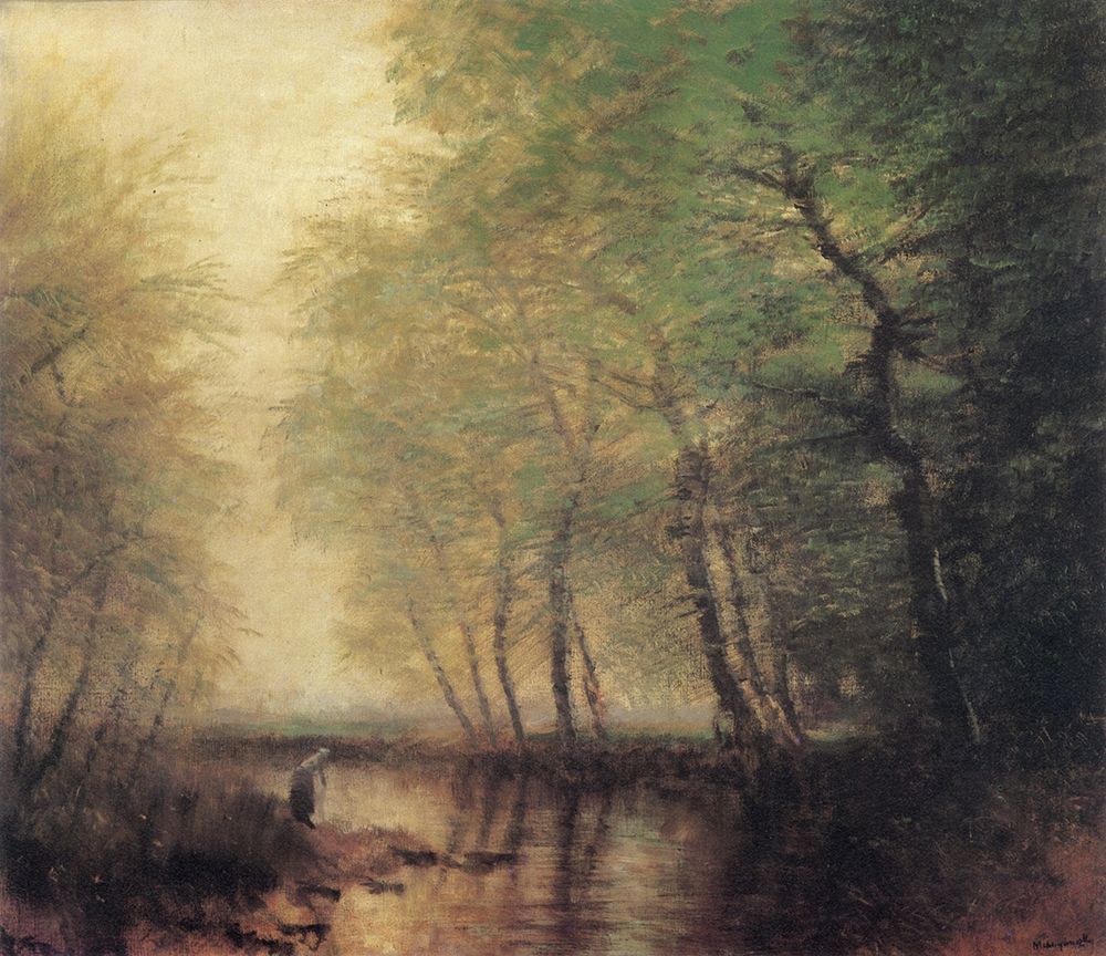 Riverside Scene with Figure art print by Laszlo Mednyanszky for $57.95 CAD