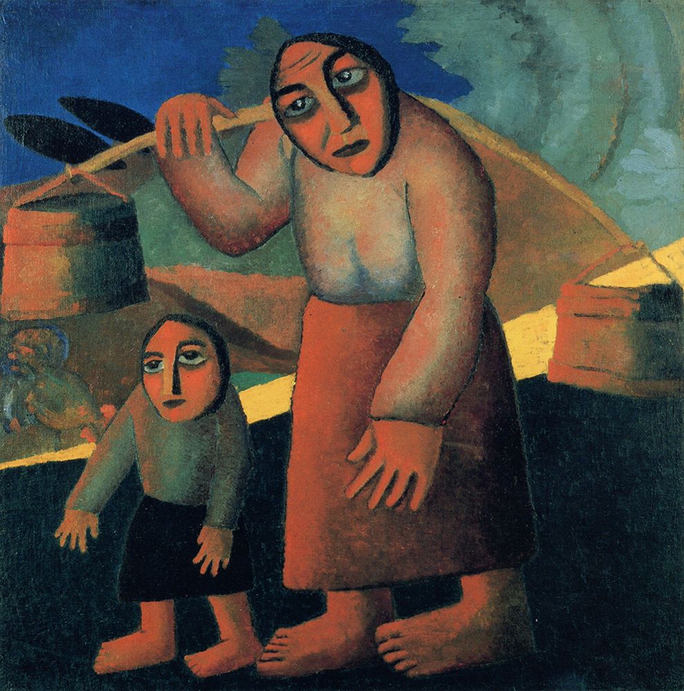Peasant Woman with Buckets and Child 1912 art print by Kazimir Malevich for $57.95 CAD