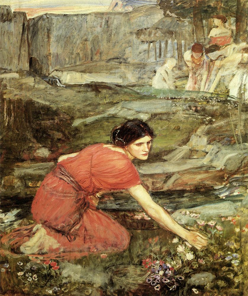 Maidens Picking Flowers by a Stream study ca 1911 art print by John William Waterhouse for $57.95 CAD