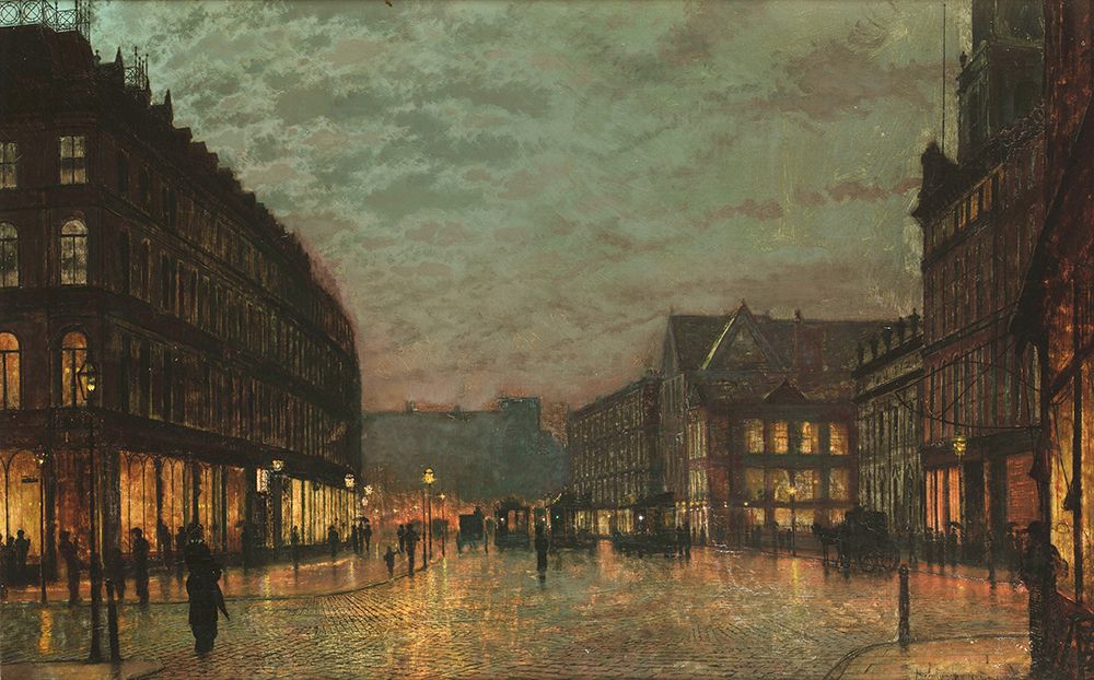 Boar Lane Leeds by Lamplight 1881 art print by John Atkinson Grimshaw for $57.95 CAD