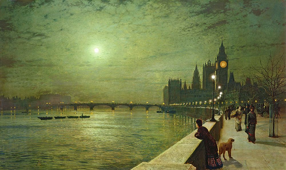 Reflections on the Thames, Westminster 1880 art print by John Atkinson Grimshaw for $57.95 CAD