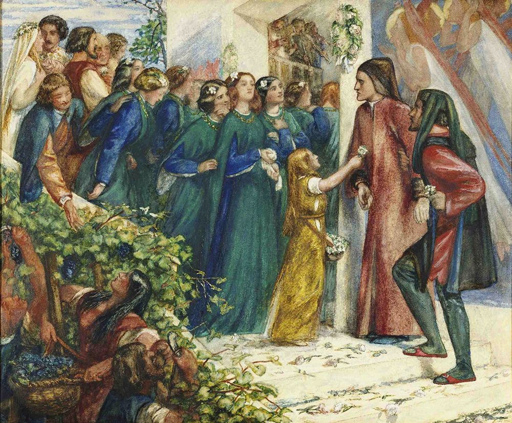 Beatrice Meeting Dante at a Marriage Feast Densies Him 1852 art print by Dante Gabriel Rossetti for $57.95 CAD