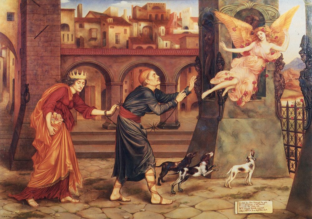 Blindness and Cupidity Chasing Joy from the City 1897 art print by Evelyn De Morgan for $57.95 CAD
