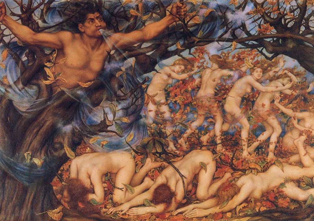 Boreas and the Fallen Leaves 1910 art print by Evelyn De Morgan for $57.95 CAD