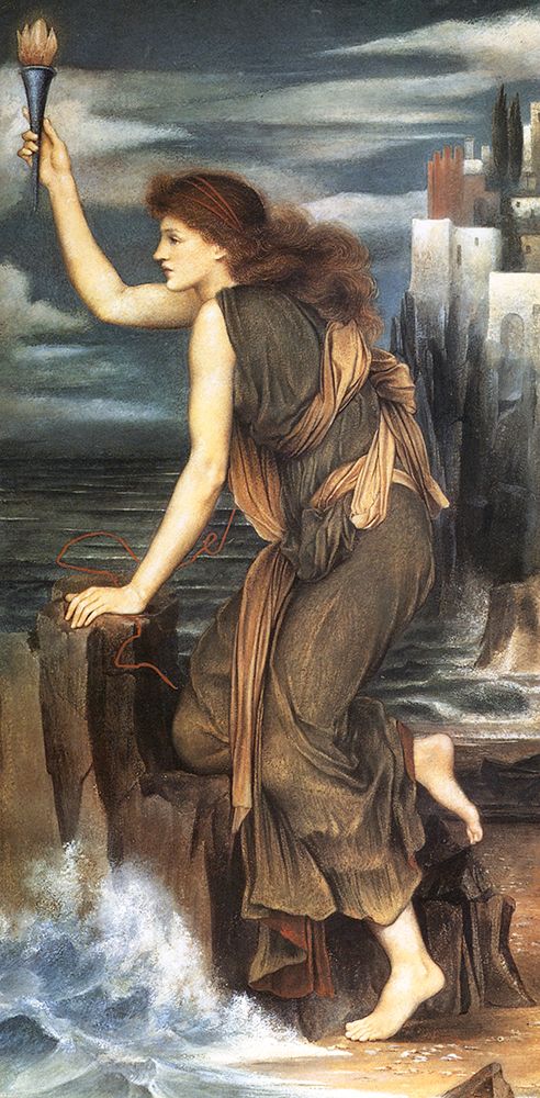 Hero holding the Beacon for Leander 1885 art print by Evelyn De Morgan for $57.95 CAD