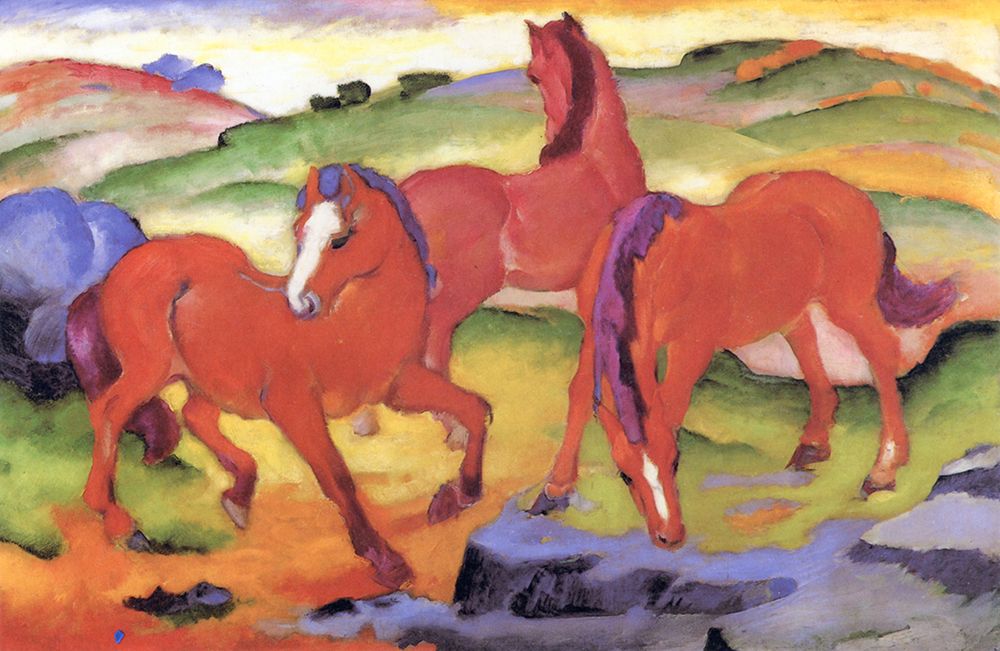 Grazing Horses IV, The Red Horses 1911 art print by Franz Marc for $57.95 CAD