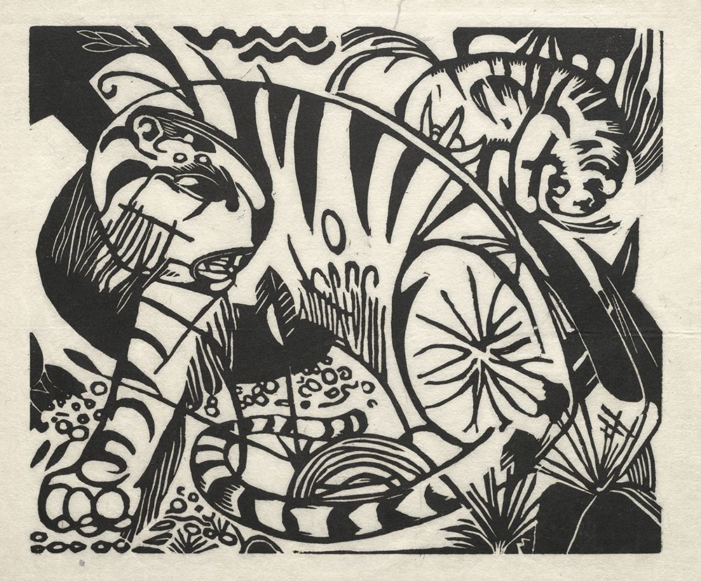 Tiger Woodcut 1912 art print by Franz Marc for $57.95 CAD