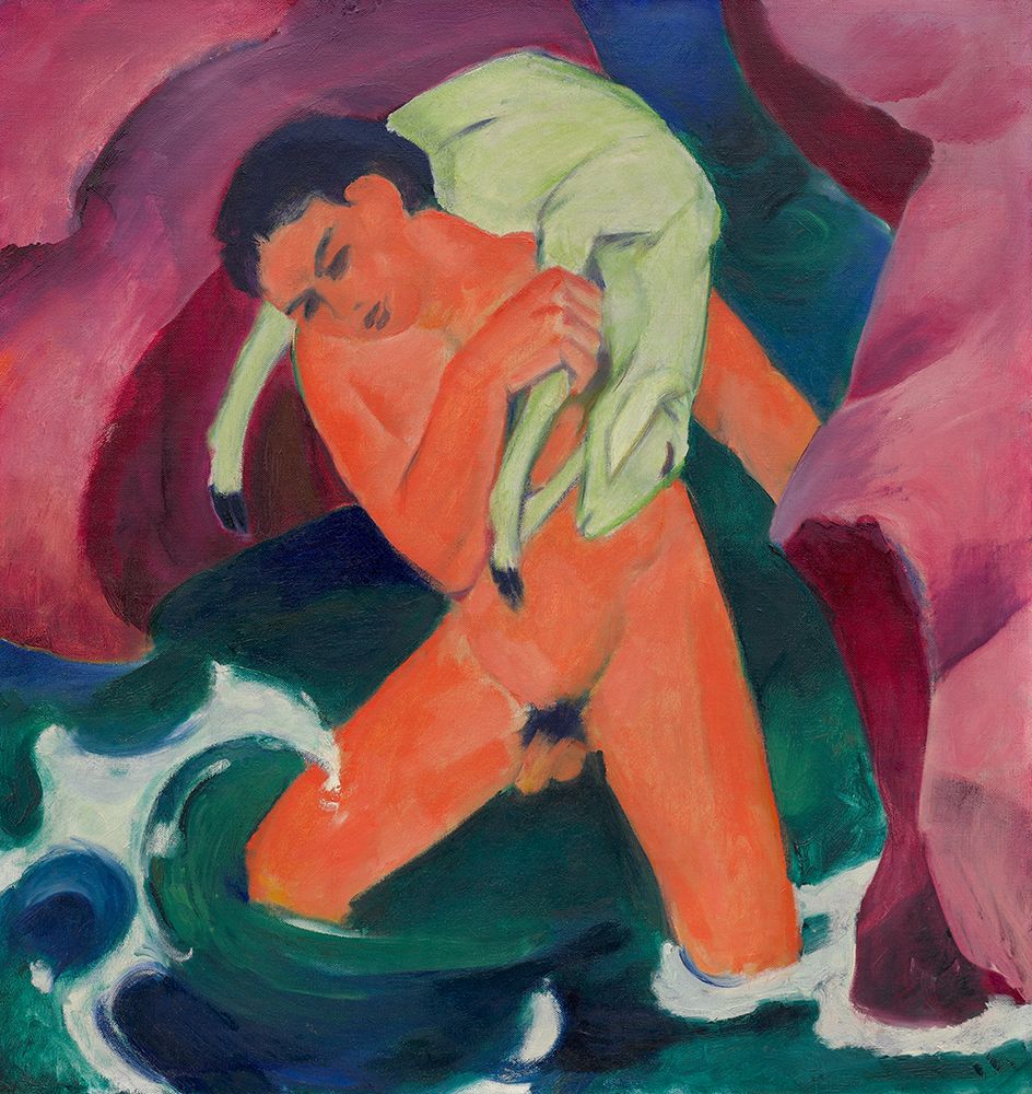 Young Boy with a Lamb, The Good Shepherd 1911 art print by Franz Marc for $57.95 CAD