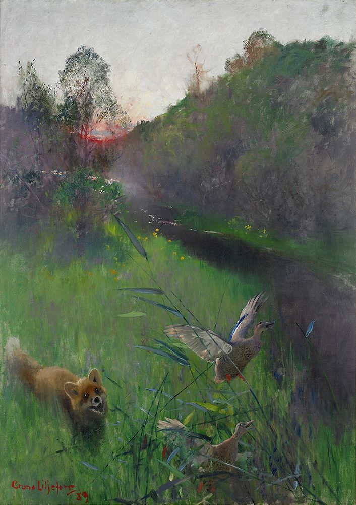 Afternoon Landscape with Fox and Seabirds 1889 art print by Bruno Liljefors for $57.95 CAD