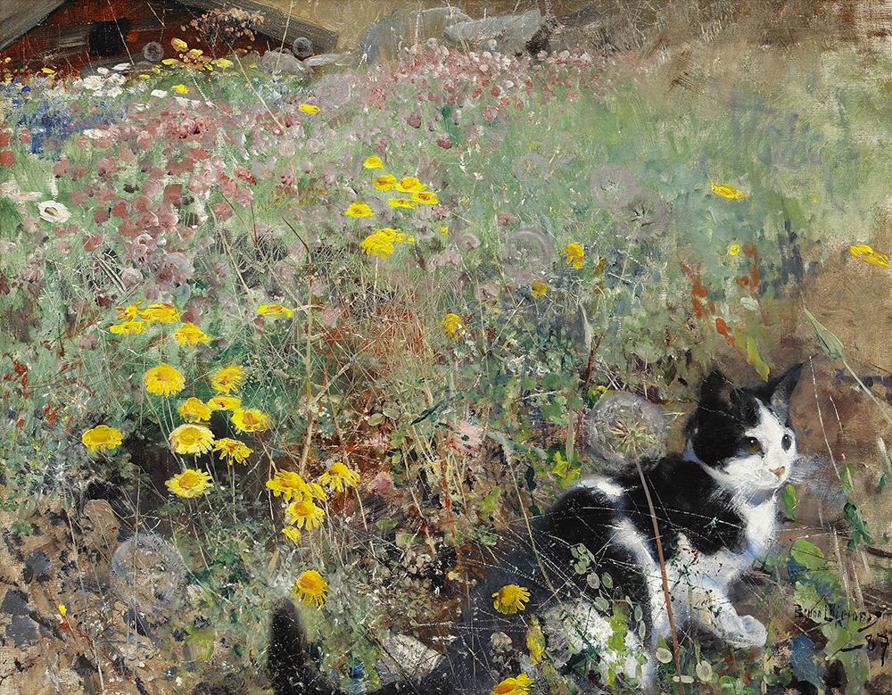 Cat on Flowerbed 1887 art print by Bruno Liljefors for $57.95 CAD