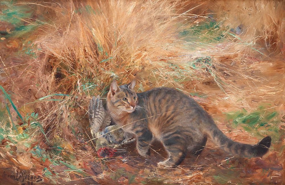 Cat with European Green Woodpecker1890 art print by Bruno Liljefors for $57.95 CAD
