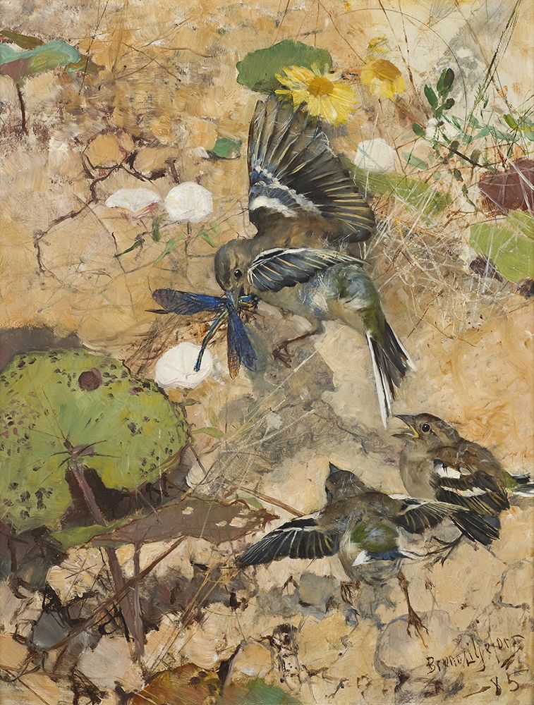 Chaffinches and Dragonflies 1885 art print by Bruno Liljefors for $57.95 CAD