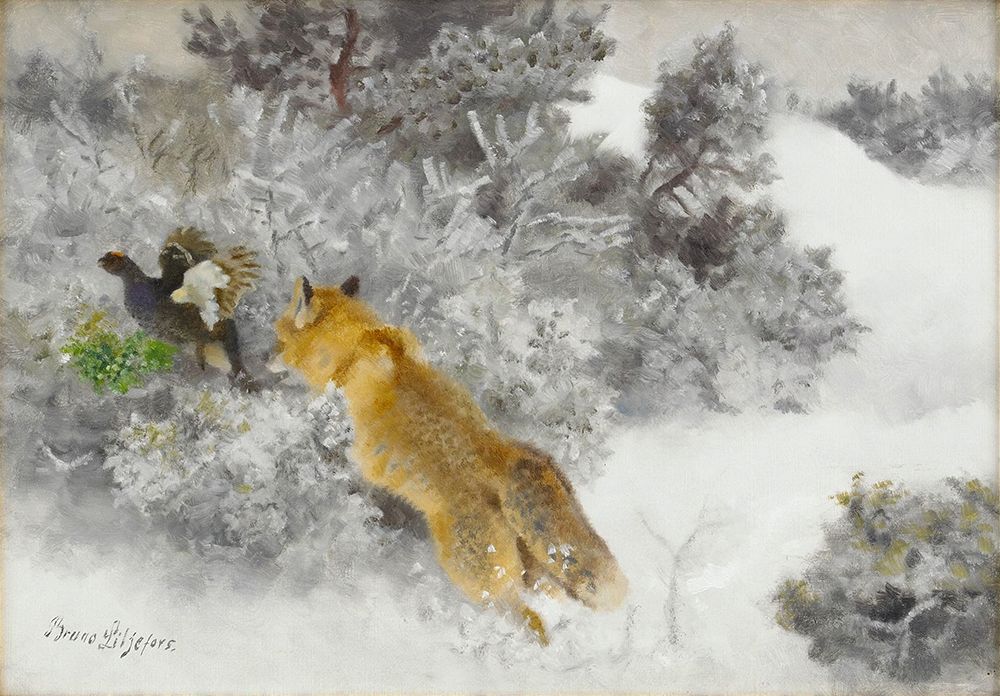 Fox and Black Grouse 1939 art print by Bruno Liljefors for $57.95 CAD