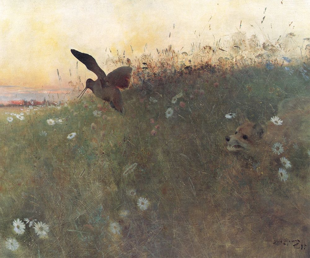 Fox and Woodcock 1885 art print by Bruno Liljefors for $57.95 CAD