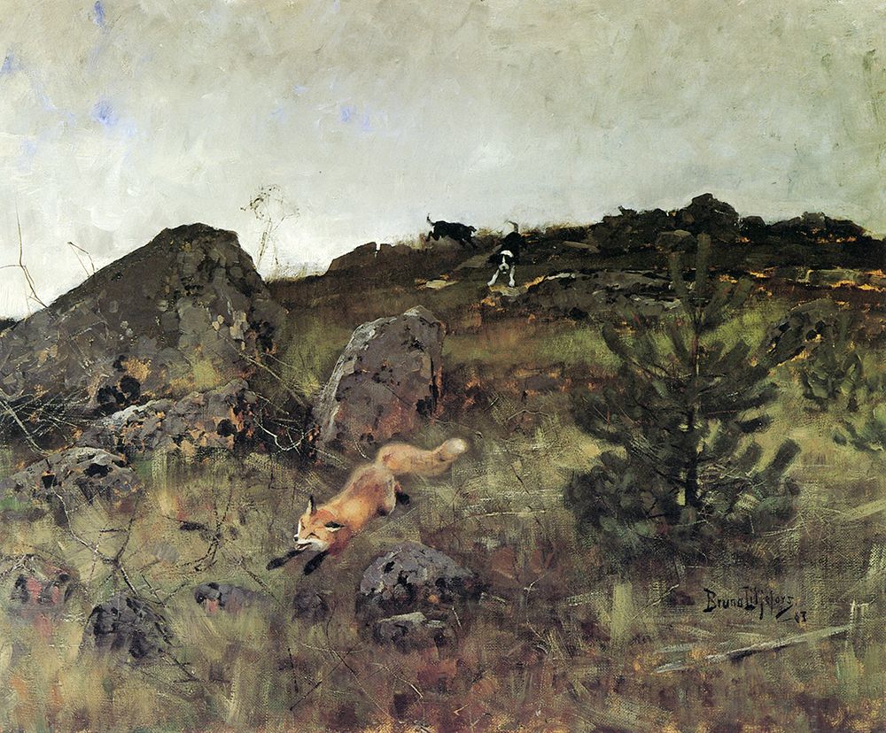 Fox Chased by Hounds 1883 art print by Bruno Liljefors for $57.95 CAD