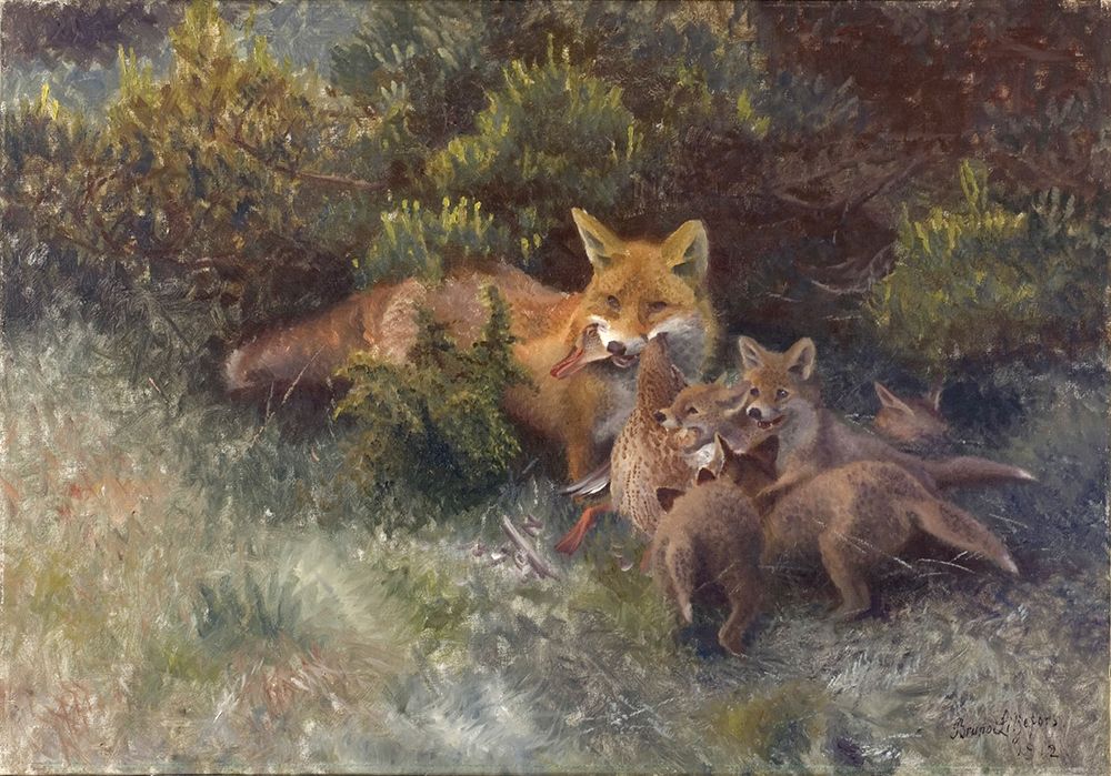 Fox with Cubs 1912 art print by Bruno Liljefors for $57.95 CAD