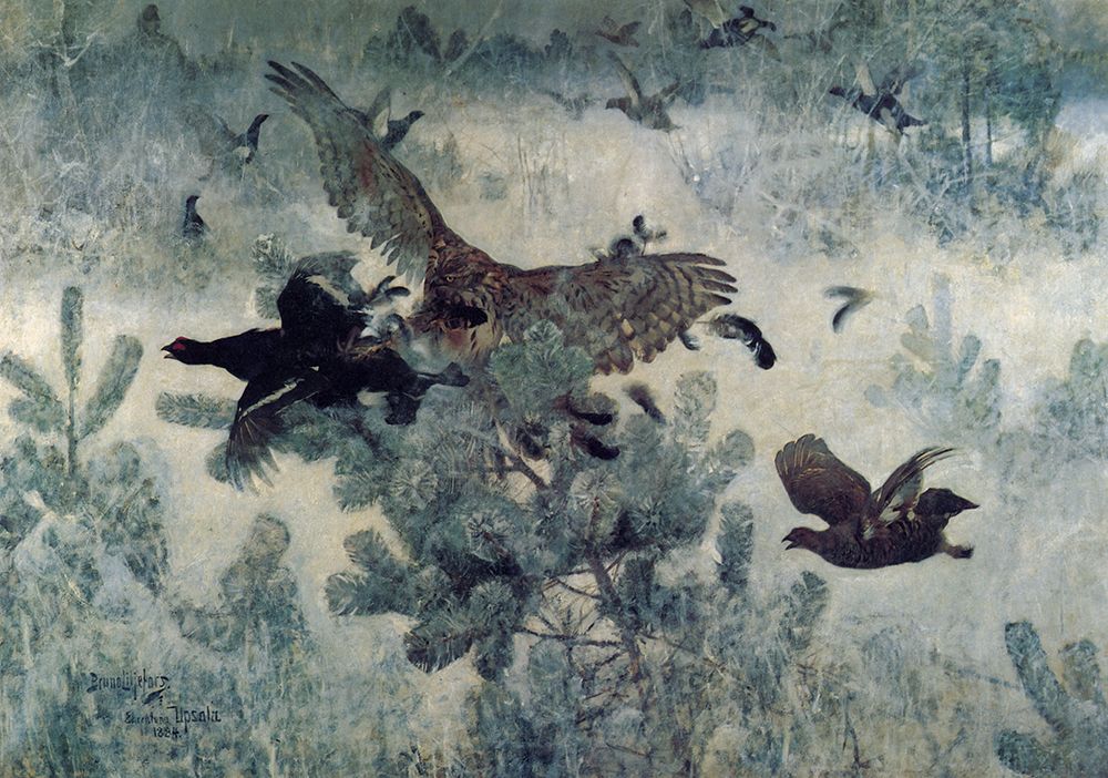 Hawk and Blackgame 1884 art print by Bruno Liljefors for $57.95 CAD