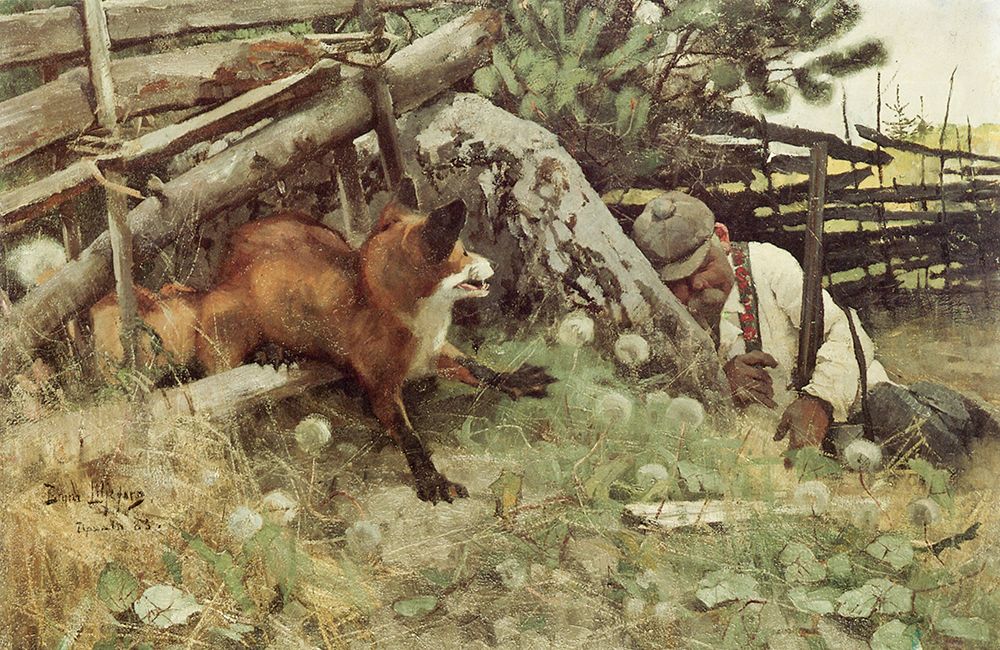 Hunter and Fox 1883 art print by Bruno Liljefors for $57.95 CAD