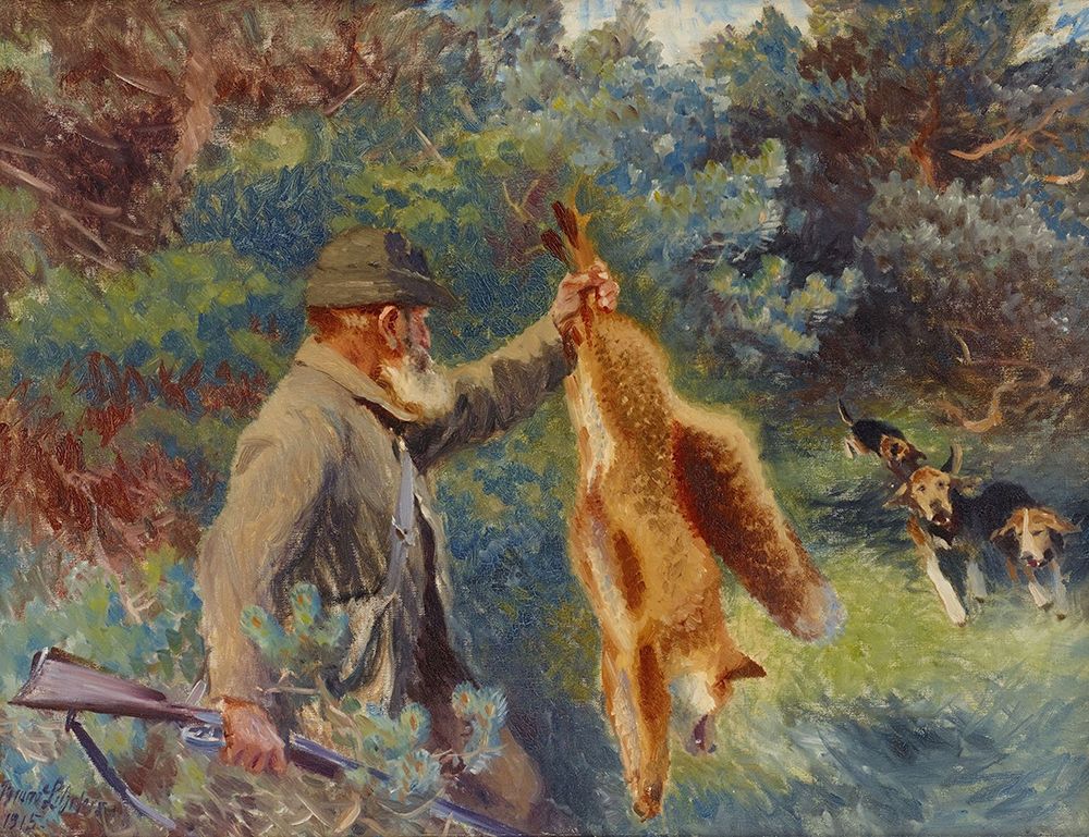 Hunter with Shot Fox 1915 art print by Bruno Liljefors for $57.95 CAD
