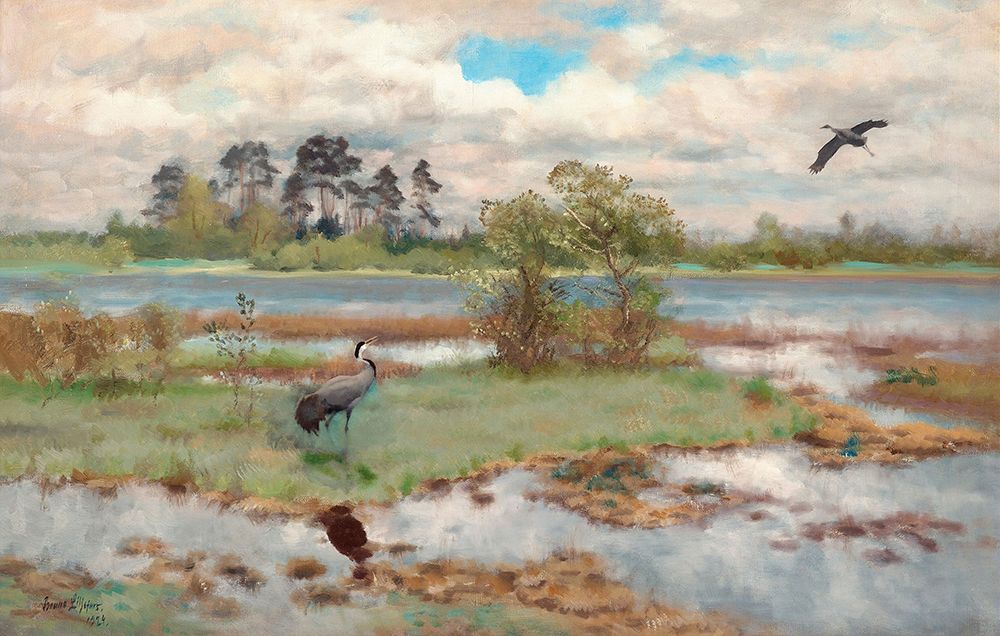 Landscape with Cranes by Water 1924 art print by Bruno Liljefors for $57.95 CAD