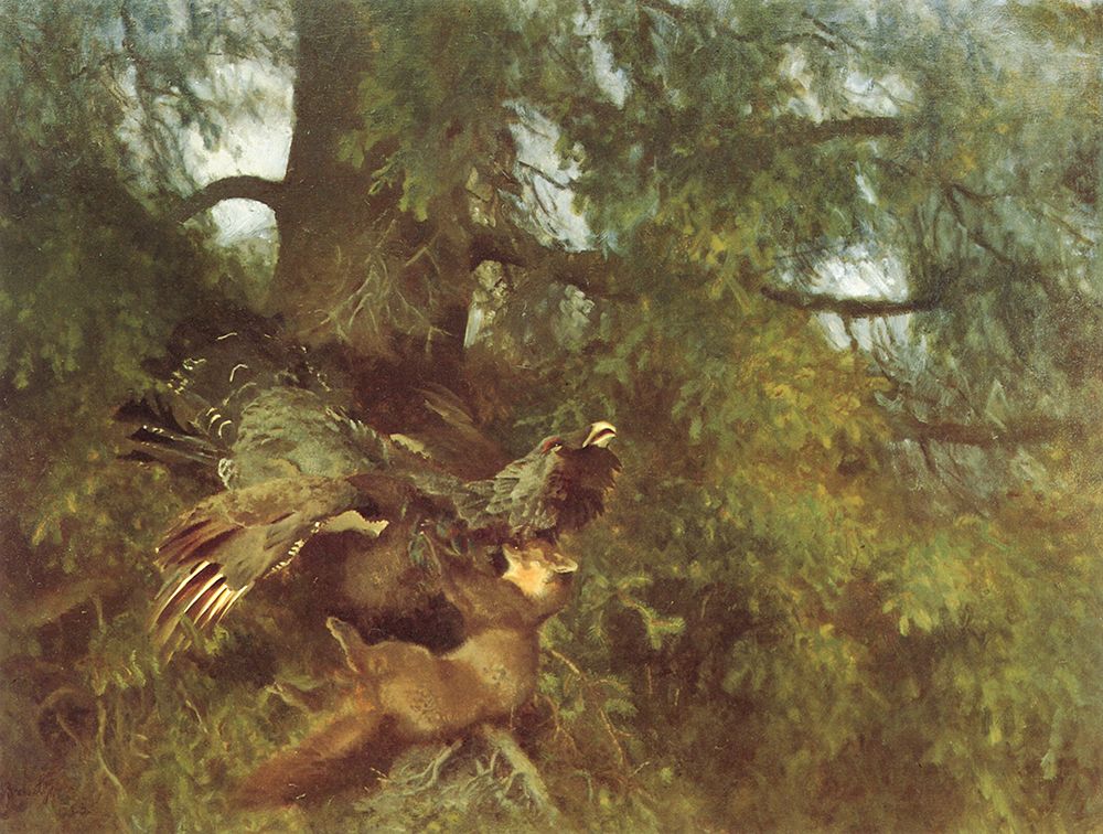 Marten attacking Capercaillie 1923 art print by Bruno Liljefors for $57.95 CAD