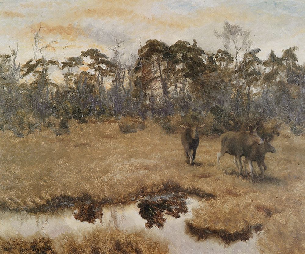 Moose Family in Landscape ca 1900 art print by Bruno Liljefors for $57.95 CAD