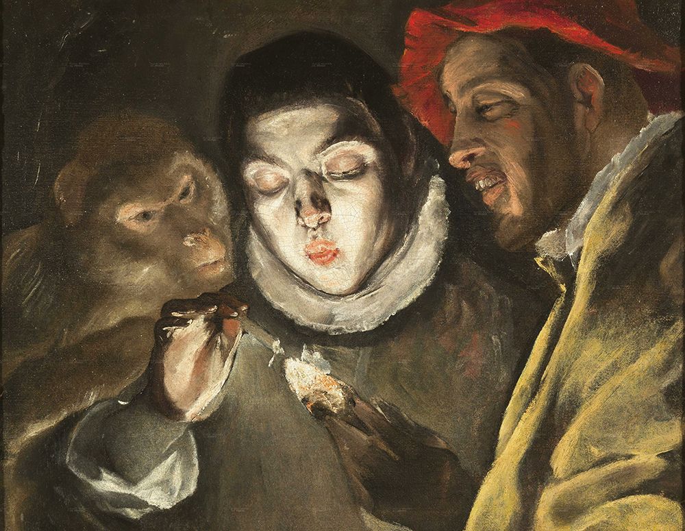 An Allegory with a Boy Lighting a Candle in the Company of an Ape and a Fool, Fabula ca 1580 art print by El Greco for $57.95 CAD