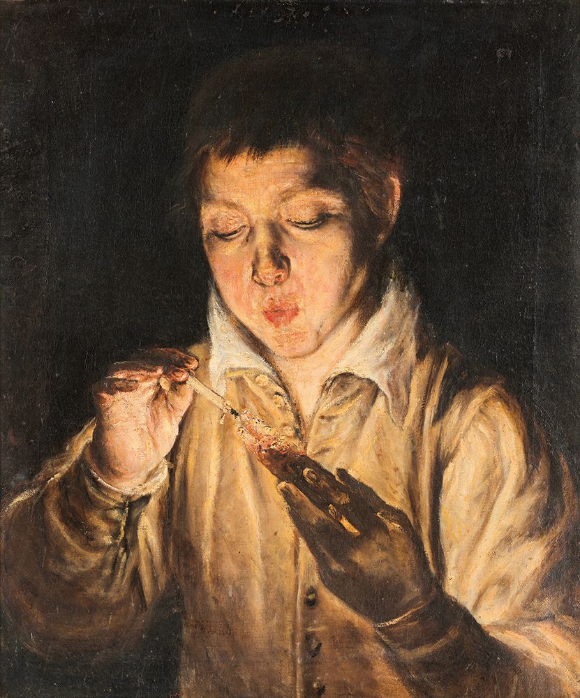 Boy Blowing an Ember ca 1570 art print by El Greco for $57.95 CAD