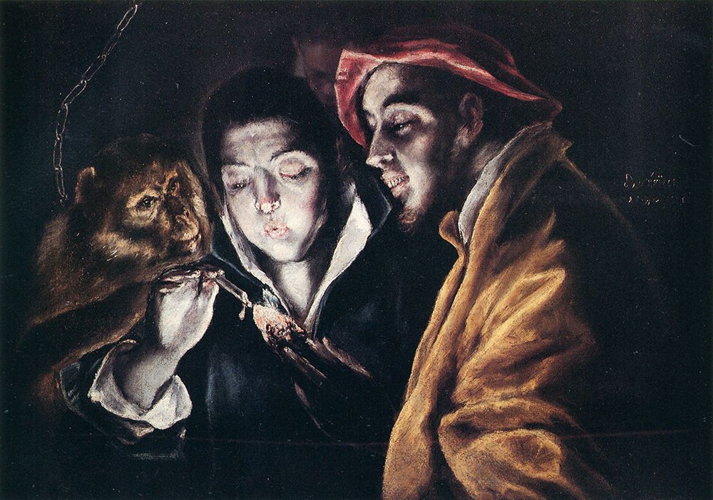 Monkey, a Youth and a Man 1580 art print by El Greco for $57.95 CAD
