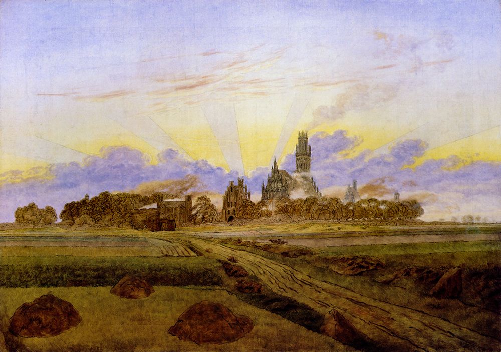 Sunrise, Neubrandenburg in Flames 1835 art print by Caspar David Friedrich for $57.95 CAD
