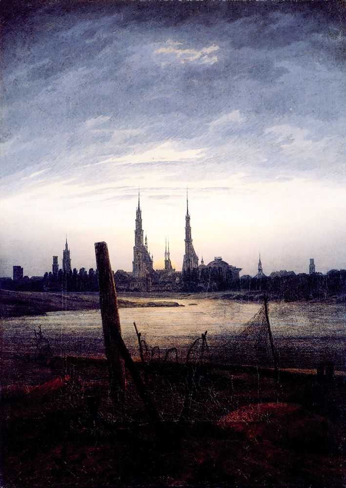 Town at Moonrise 1817 art print by Caspar David Friedrich for $57.95 CAD