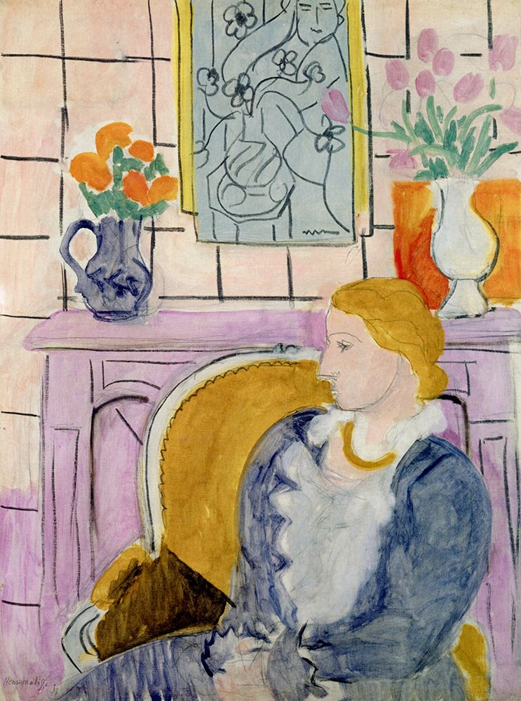 Blue Dress in an Ochre Armchair 1937 art print by Henri Matisse for $57.95 CAD