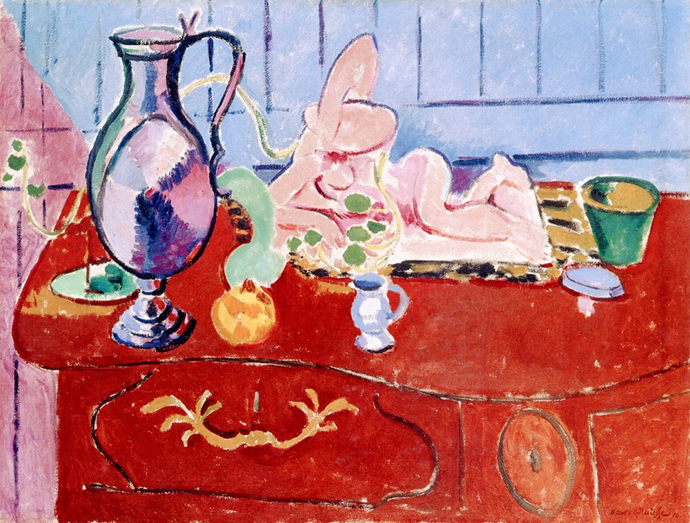 Still Life with a Pewter Jug and Pink Statuette 1910 art print by Henri Matisse for $57.95 CAD