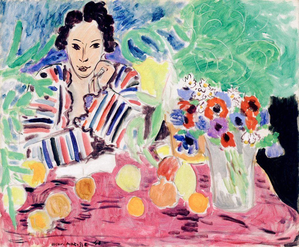 Striped Robe, Fruit and Anemones 1940 art print by Henri Matisse for $57.95 CAD