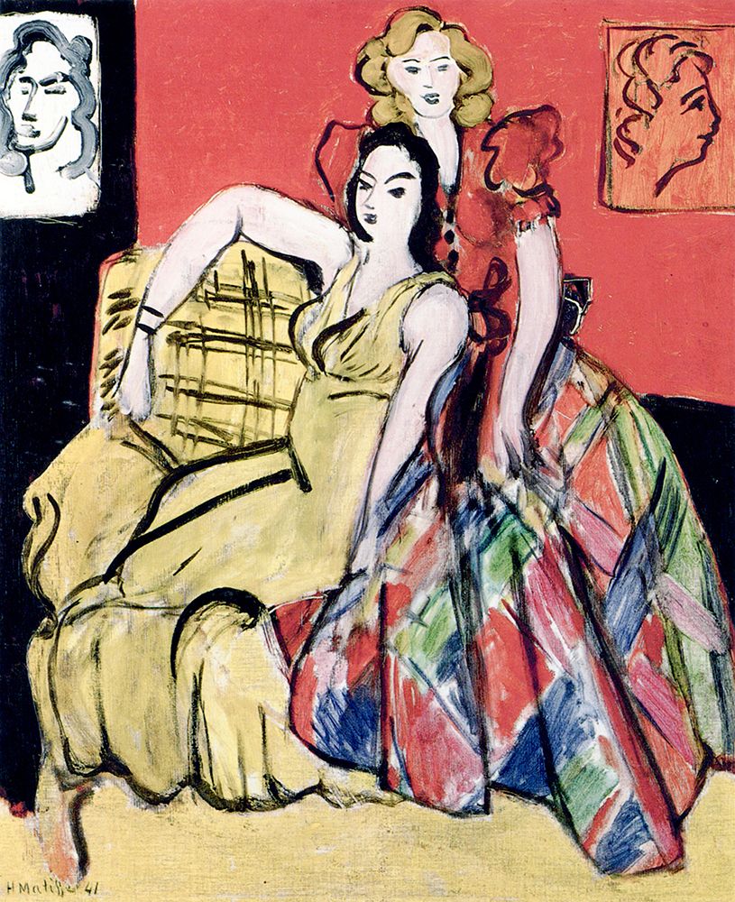Two Young Girls in Yellow Dress and Tartan Dress 1941 art print by Henri Matisse for $57.95 CAD