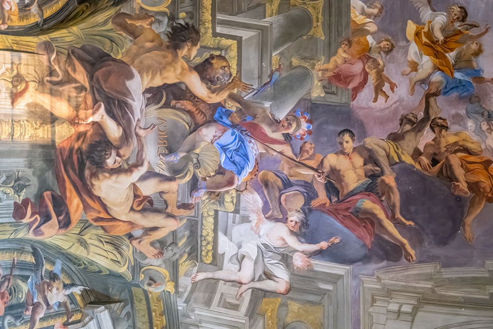 Italy, Rome detail of the ceiling fresco, Allegory of the Jesuits Missionary Work art print by Richard Silver for $57.95 CAD