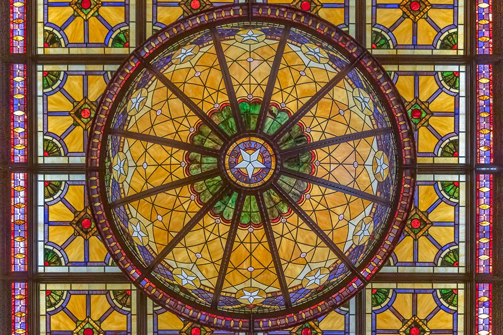 Texas, Stained Glass Dome in the Lobby of The Driskill Hotel in Austin art print by Richard Silver for $57.95 CAD