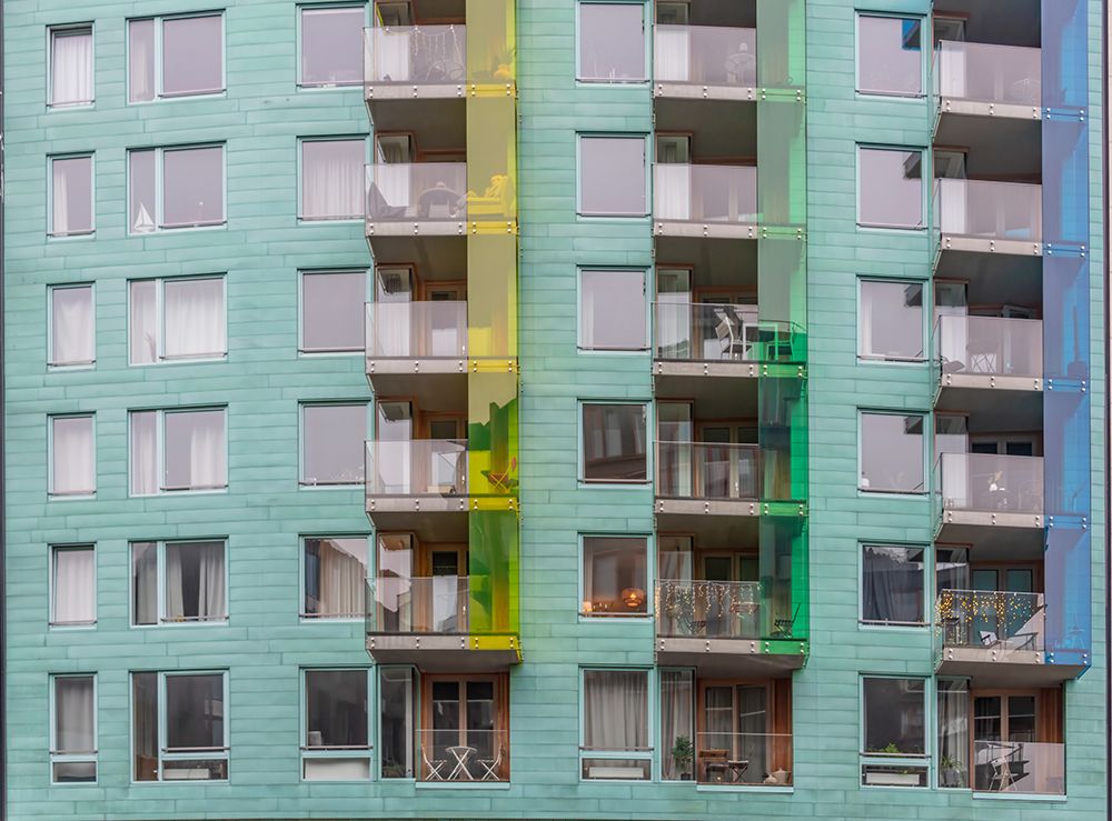 Oslo Modern Green Apartment Facade art print by Richard Silver for $57.95 CAD