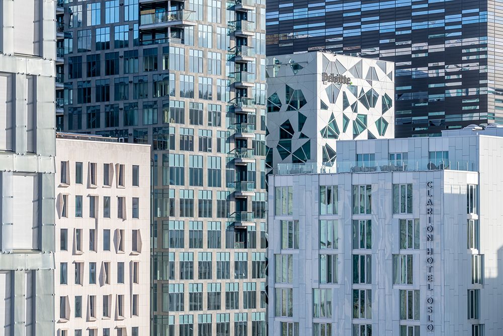 Oslo Barcode District Skyline art print by Richard Silver for $57.95 CAD