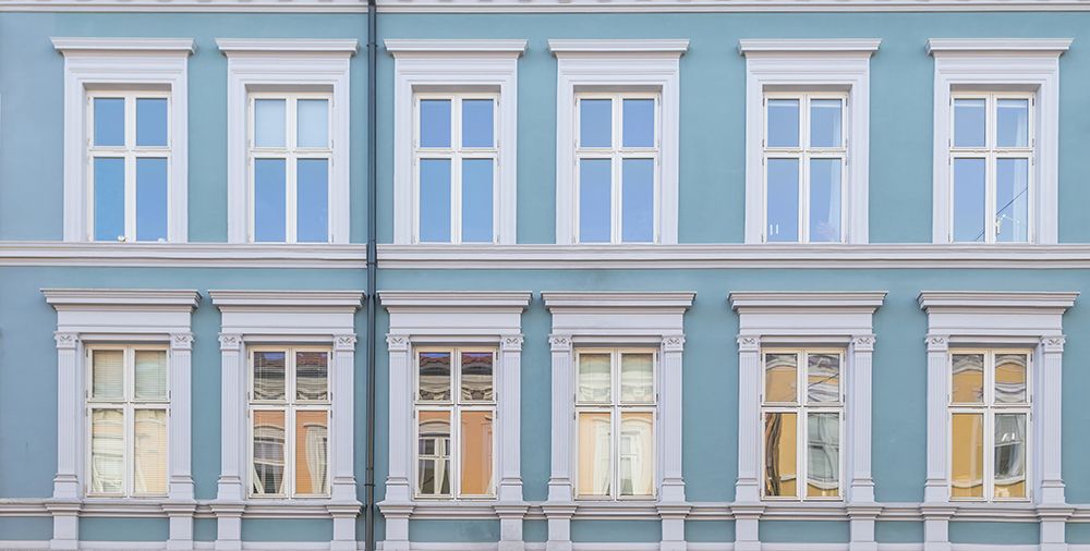 Oslo Blue Facade Symmetry art print by Richard Silver for $57.95 CAD
