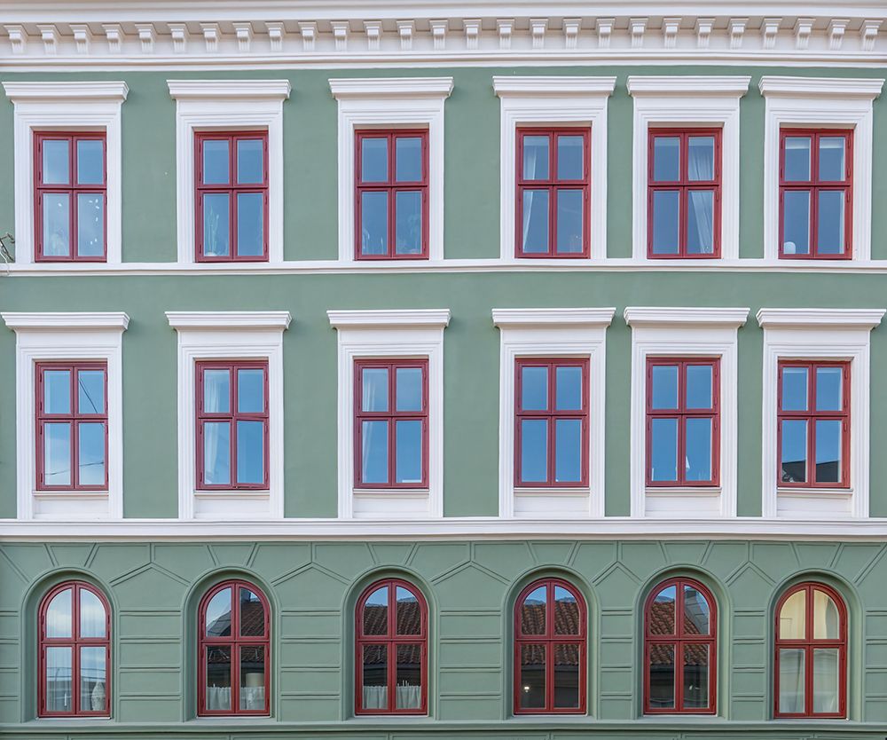 Oslo Green Facade Symmetry art print by Richard Silver for $57.95 CAD