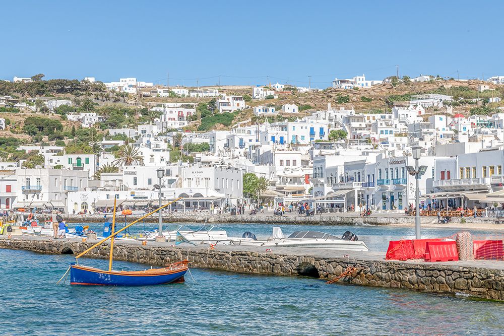 Mykonos Harbor with Fishing Boat I art print by Richard Silver for $57.95 CAD