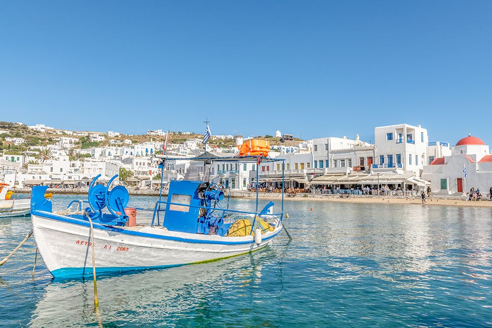 Mykonos Harbor with Fishing Boat II art print by Richard Silver for $57.95 CAD