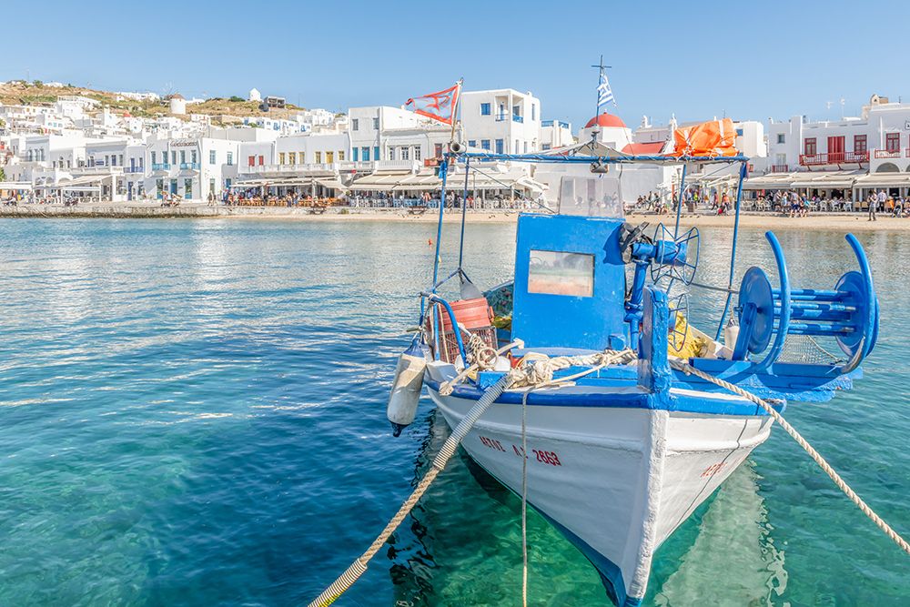 Mykonos Harbor with Fishing Boat III art print by Richard Silver for $57.95 CAD