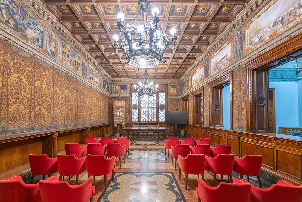 Florence Palazzo Hall with Red Chairs art print by Richard Silver for $57.95 CAD