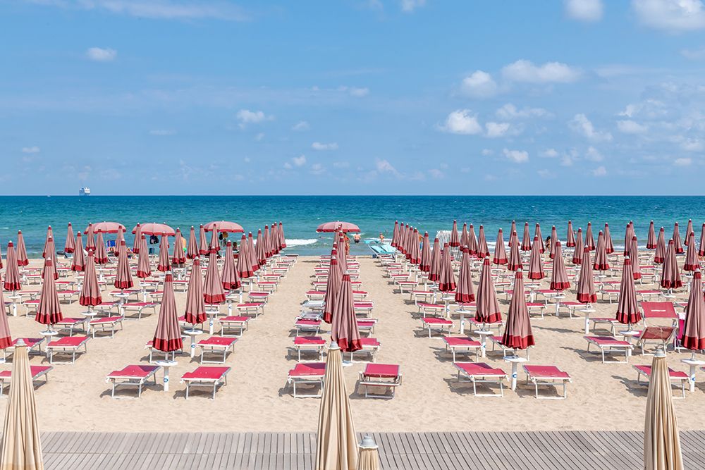 Pink Striped Umbrella Rows art print by Richard Silver for $57.95 CAD
