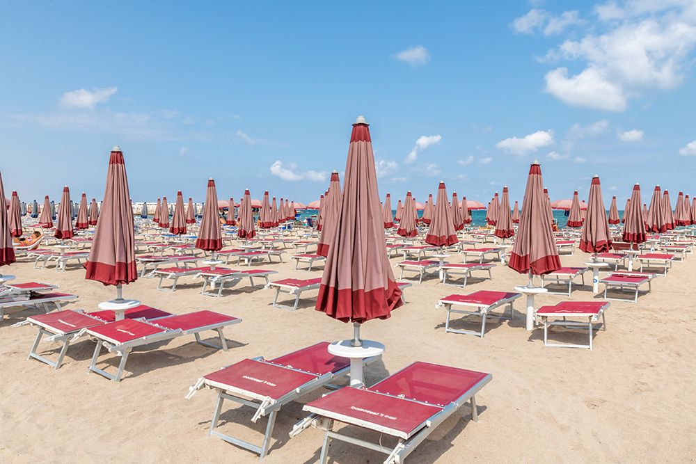Red Striped Umbrella Rows art print by Richard Silver for $57.95 CAD
